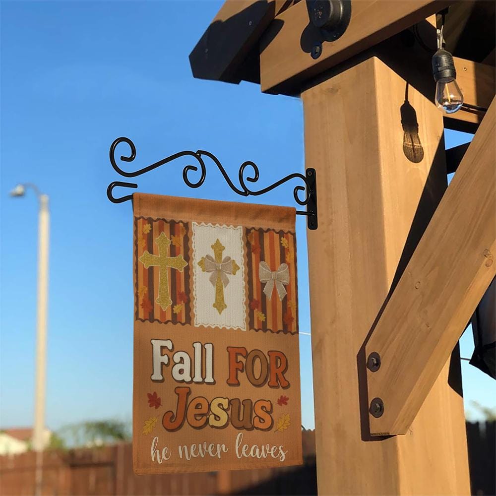Thanks Giving Garden Flag: Fall Christian Outdoor Decoration, Cross and Autumn Leaves Design