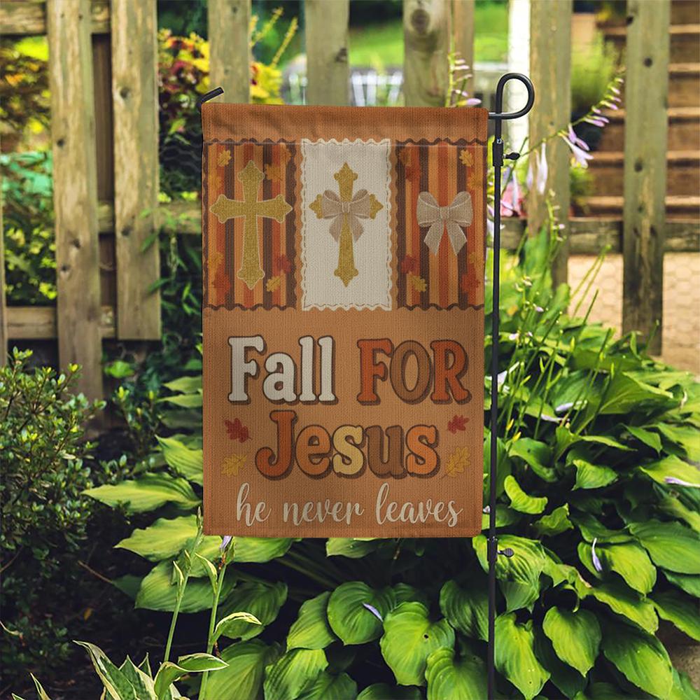 Thanks Giving Garden Flag: Fall Christian Outdoor Decoration, Cross and Autumn Leaves Design