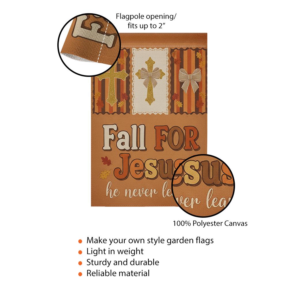 Thanks Giving Garden Flag: Fall Christian Outdoor Decoration, Cross and Autumn Leaves Design