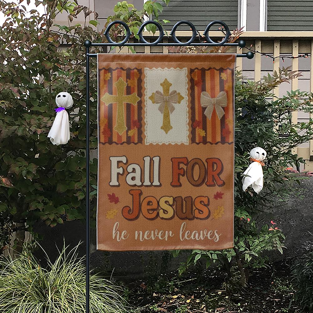 Thanks Giving Garden Flag: Fall Christian Outdoor Decoration, Cross and Autumn Leaves Design