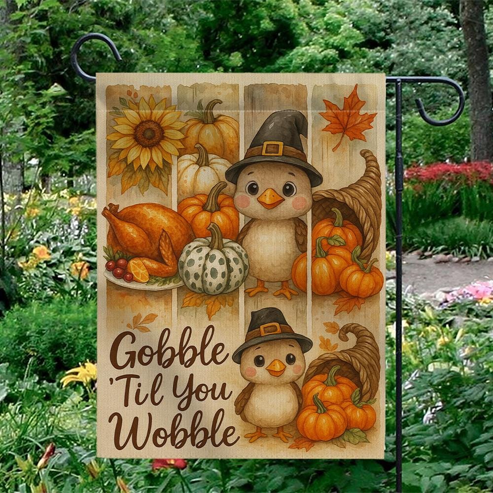 Thanks Giving Garden Flag: Thanksgiving Outdoor Decoration, Turkey Pumpkin Harvest Design