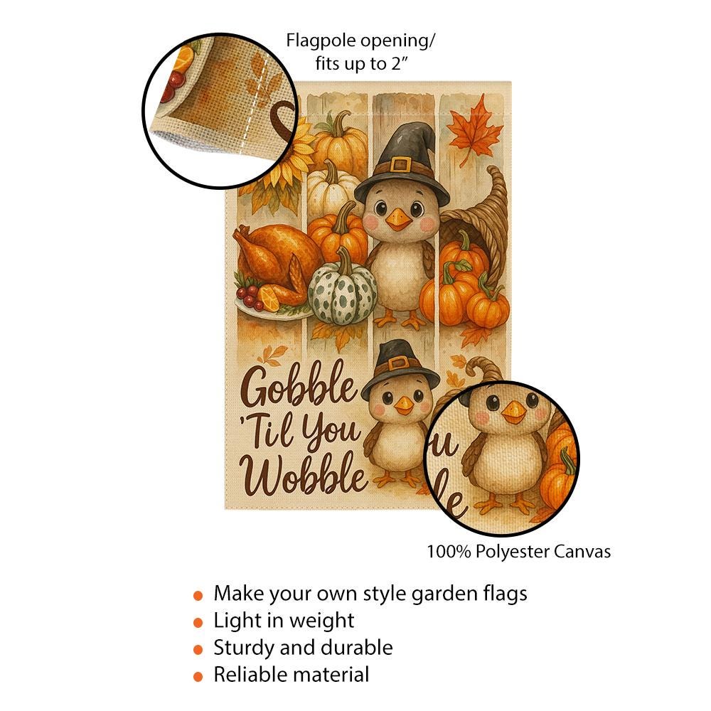Thanks Giving Garden Flag: Thanksgiving Outdoor Decoration, Turkey Pumpkin Harvest Design