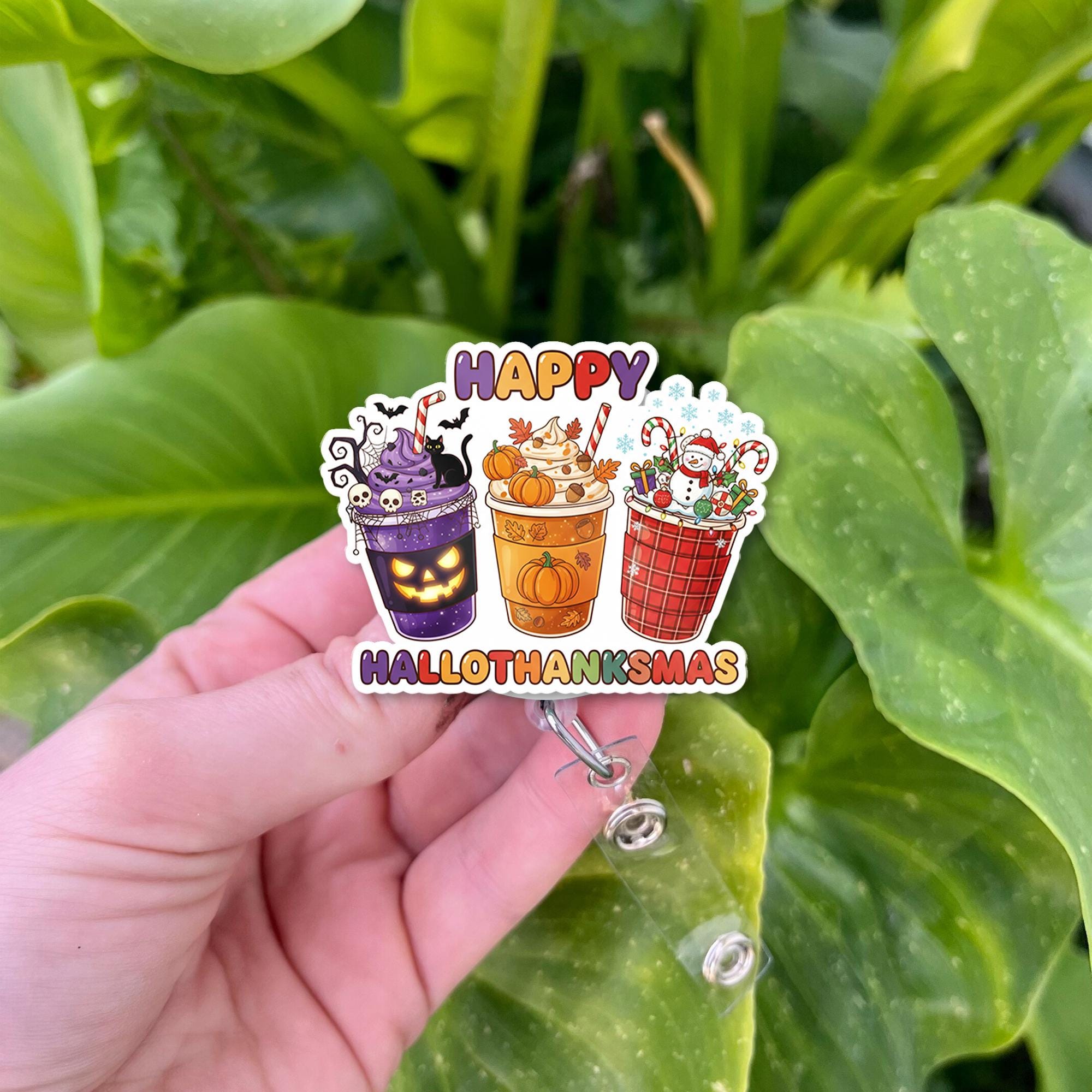 Hallothanksmas Badge Reel: Acrylic Coffee Cup Nurse ID Clip