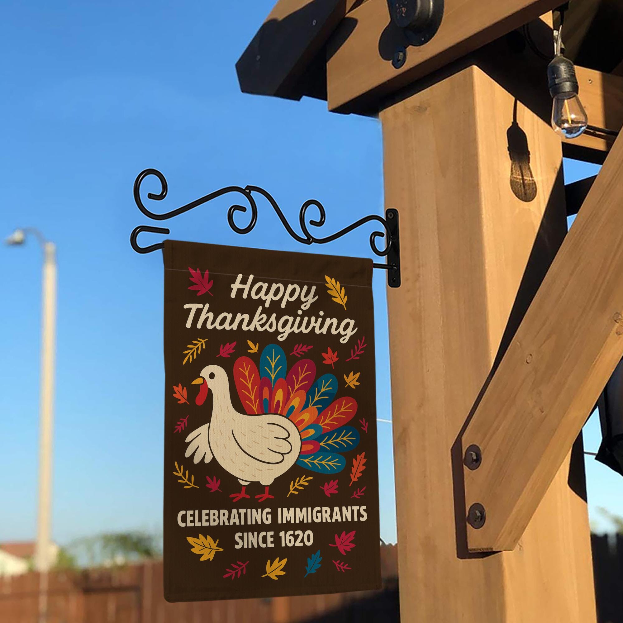 Thanks Giving Garden Flag: Thanksgiving Outdoor Decoration, Turkey and Autumn Leaves Design