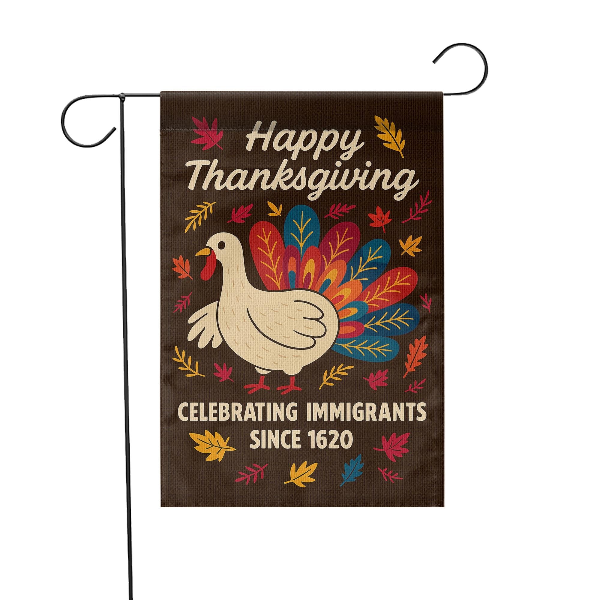 Thanks Giving Garden Flag: Thanksgiving Outdoor Decoration, Turkey and Autumn Leaves Design