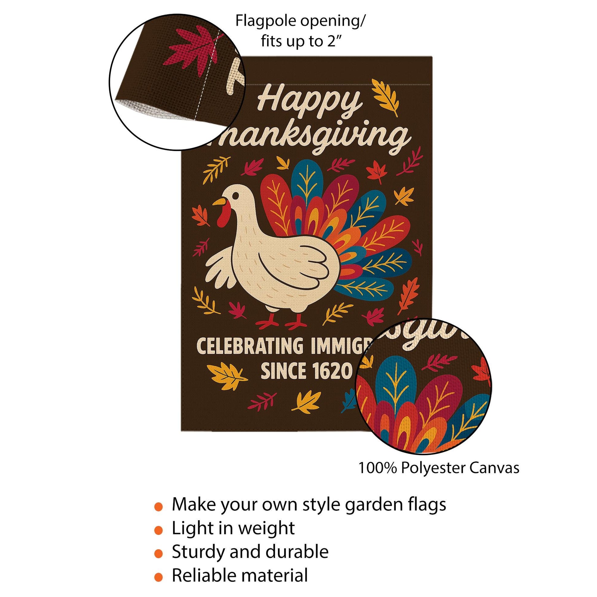 Thanks Giving Garden Flag: Thanksgiving Outdoor Decoration, Turkey and Autumn Leaves Design