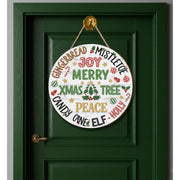 Wooden Sign: Christmas Door Decoration, Round Hanging Holiday Wall Art