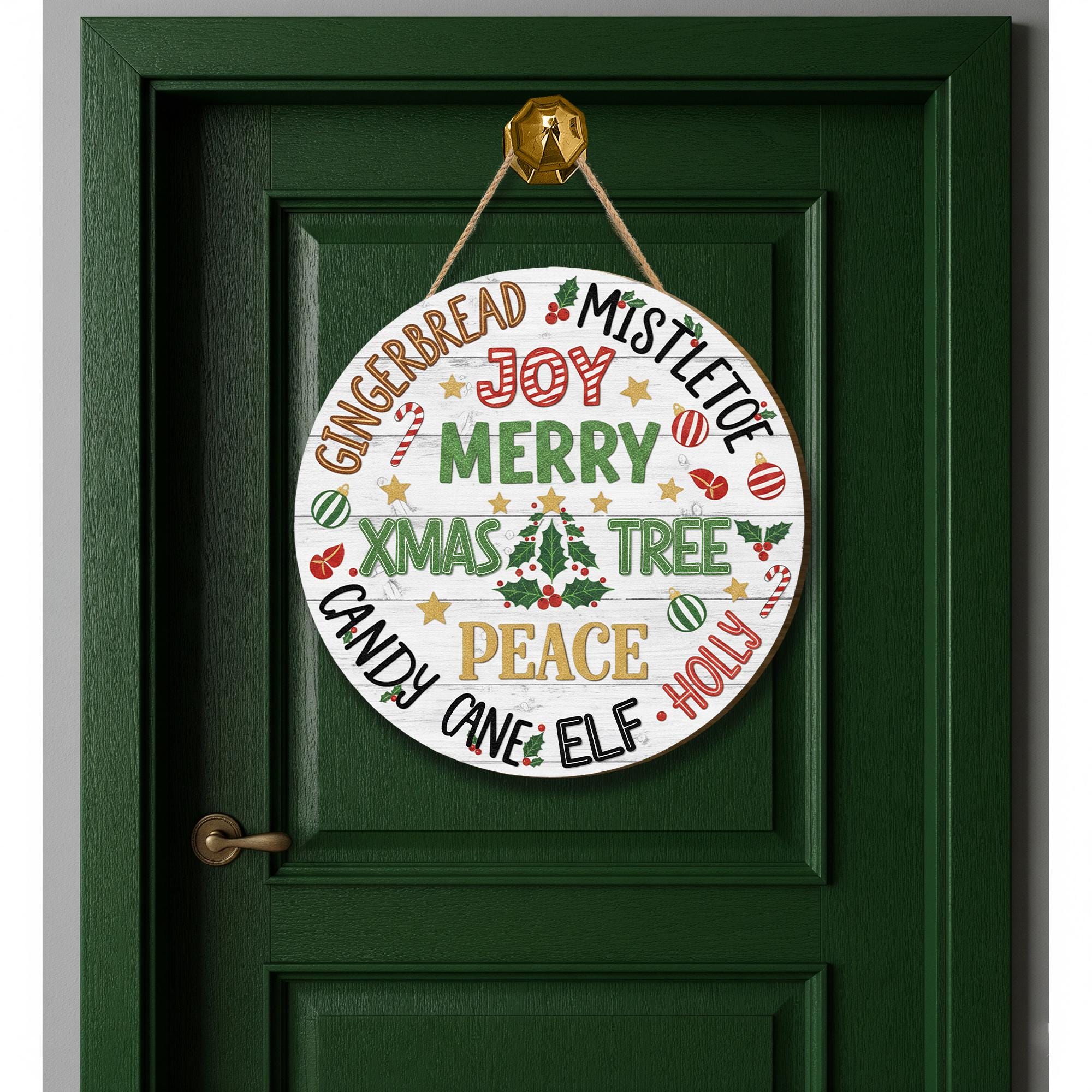 Wooden Sign: Christmas Door Decoration, Round Hanging Holiday Wall Art