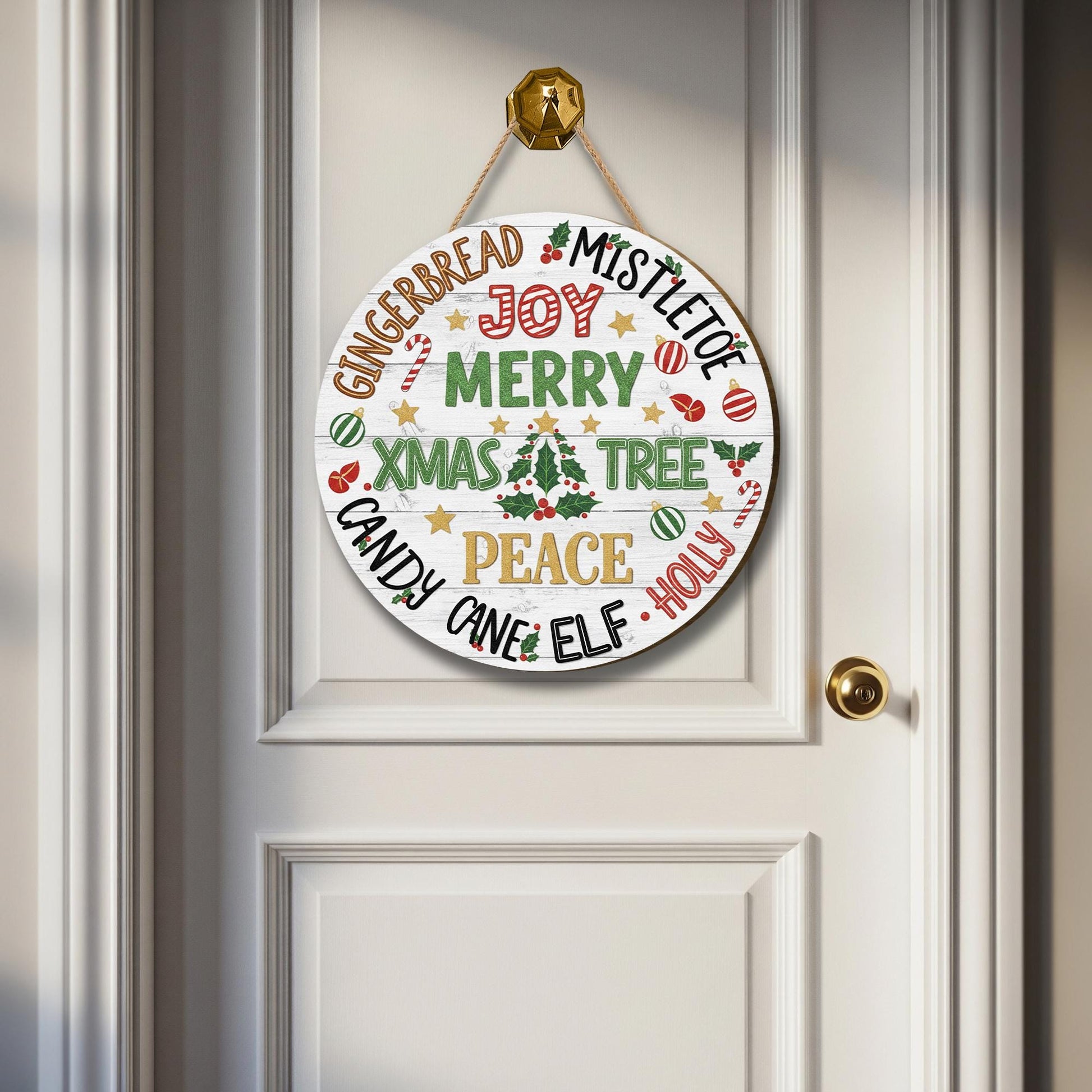 Wooden Sign: Christmas Door Decoration, Round Hanging Holiday Wall Art
