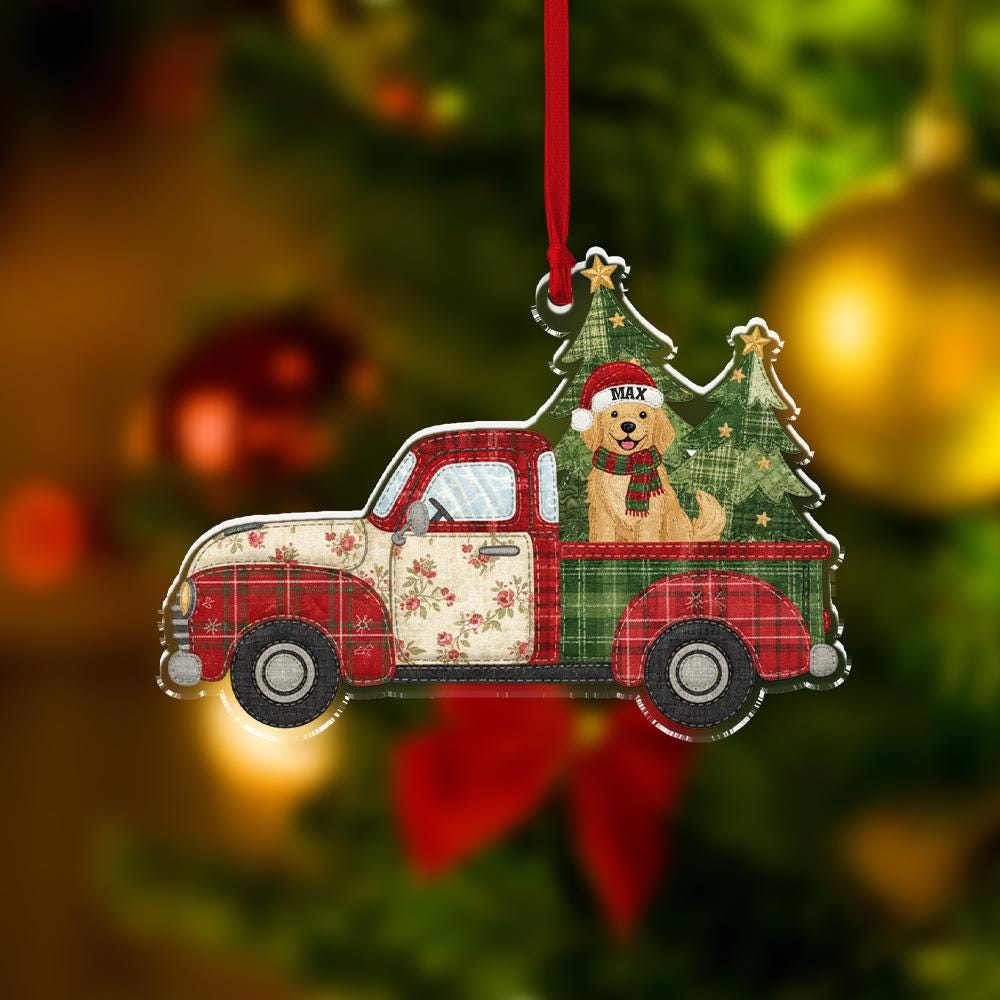 Personalized Dog Breed Truck Ornament – Red Truck Christmas Decor
