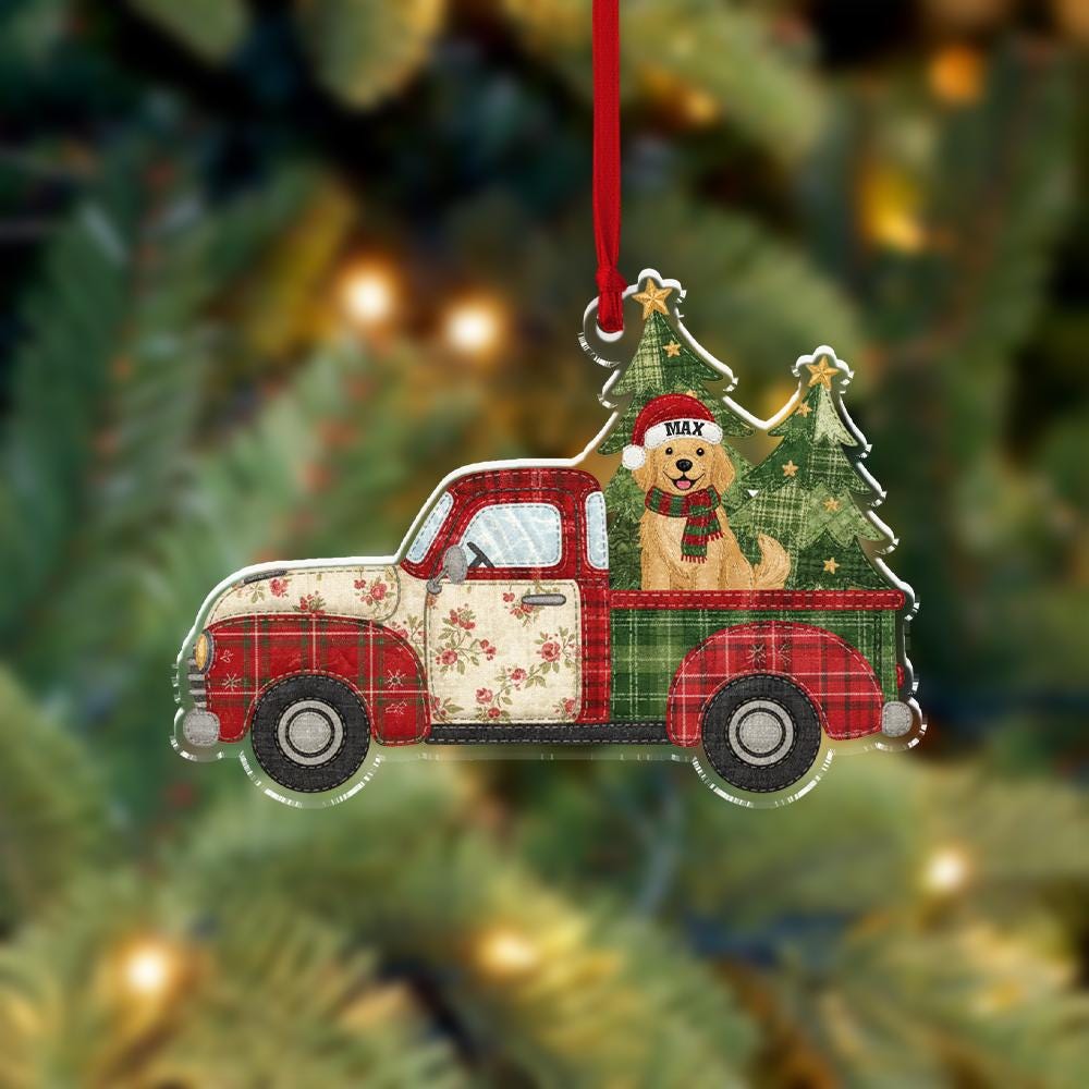 Personalized Dog Breed Truck Ornament – Red Truck Christmas Decor