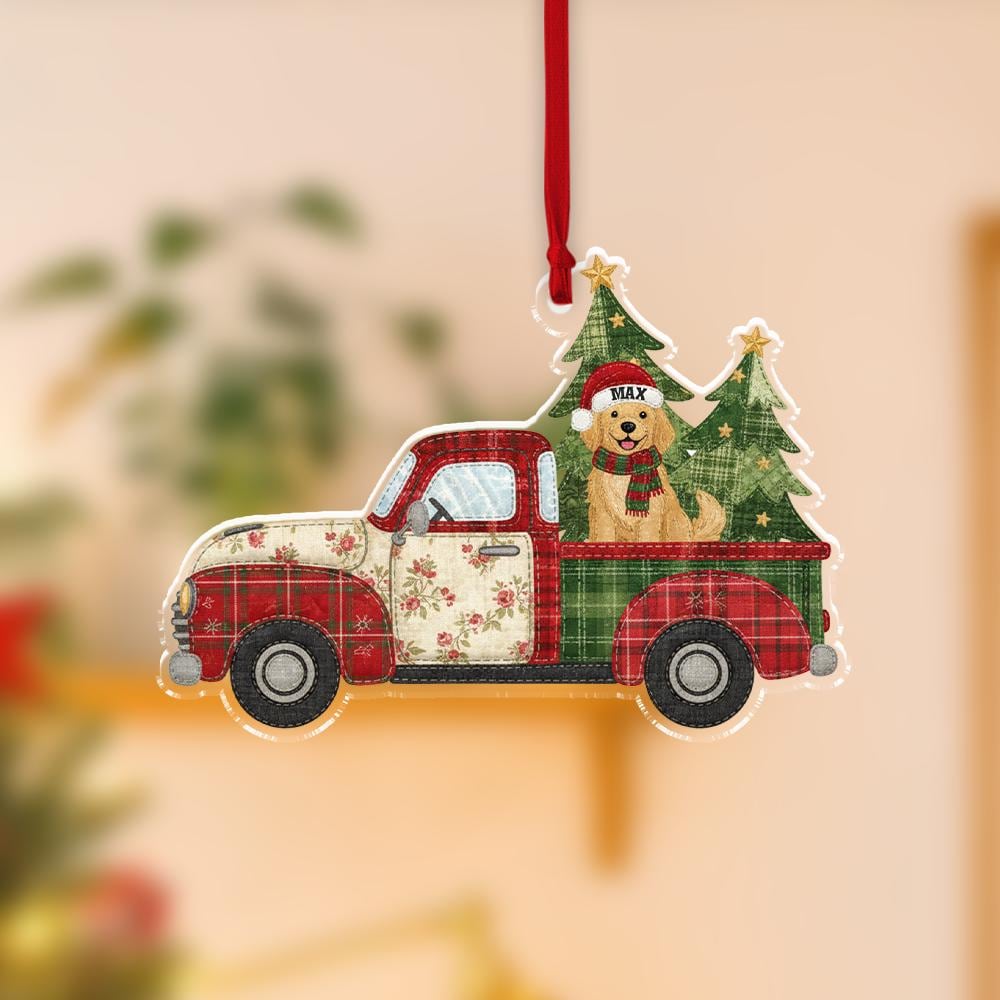 Personalized Dog Breed Truck Ornament – Red Truck Christmas Decor