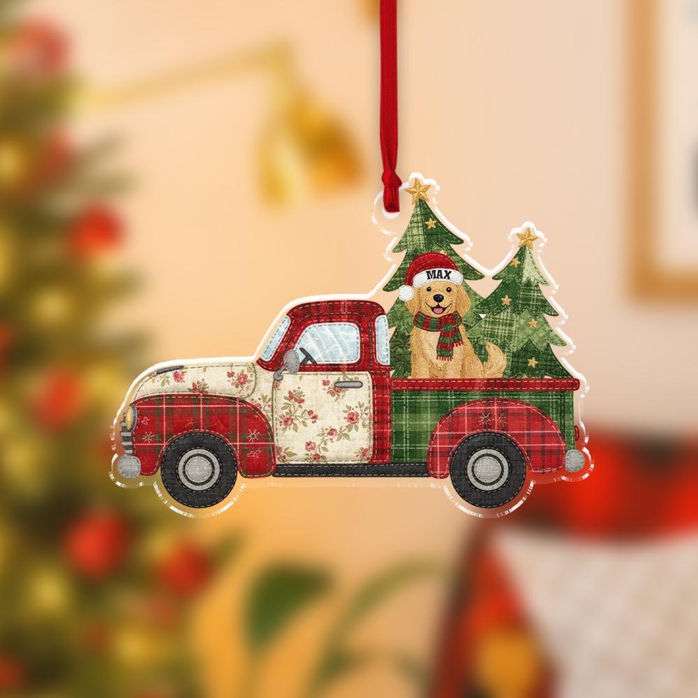 Personalized Dog Breed Truck Ornament – Red Truck Christmas Decor