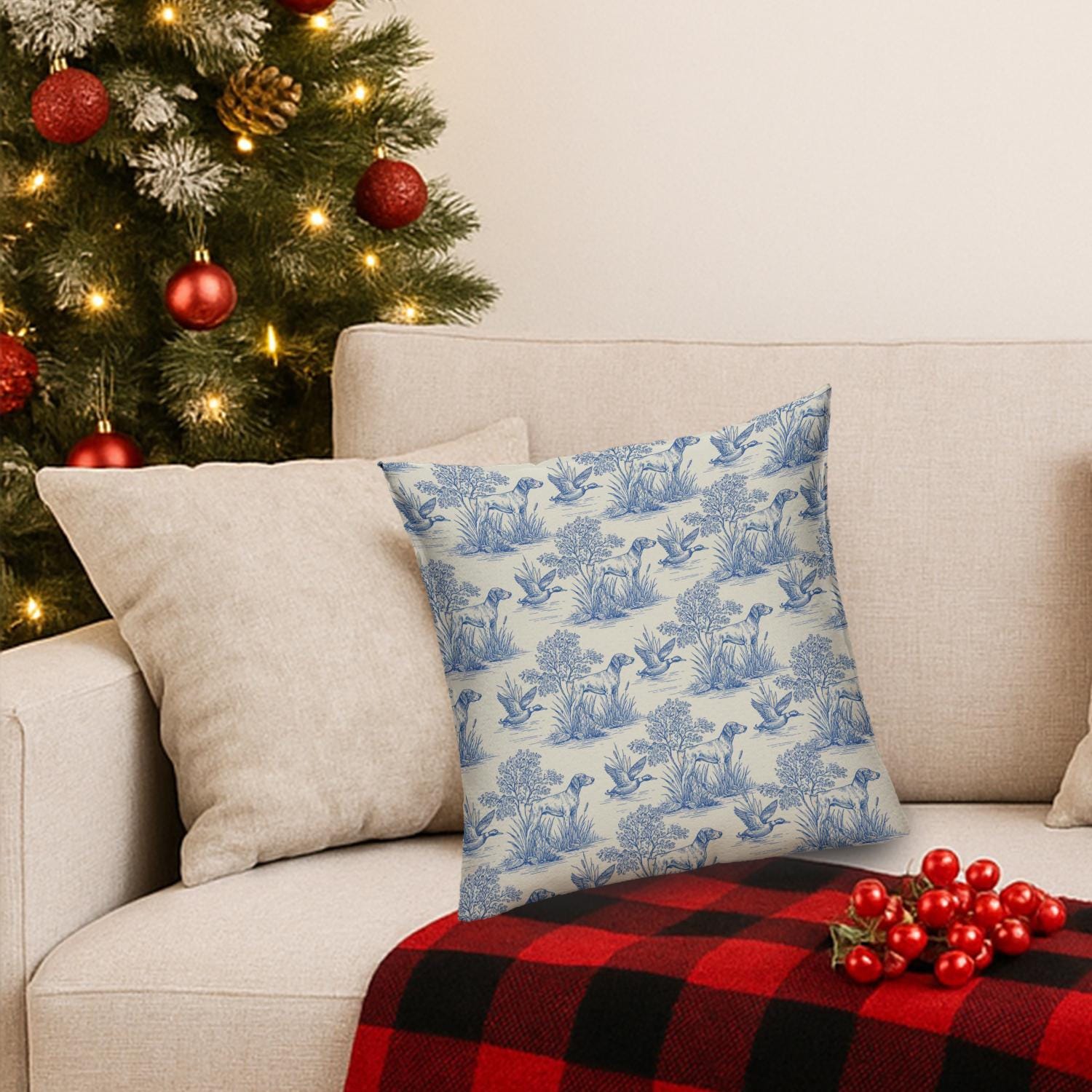 German Shorthaired Pointer Hunting Dog Pillow – Blue Toile Decorative Throw Pillow