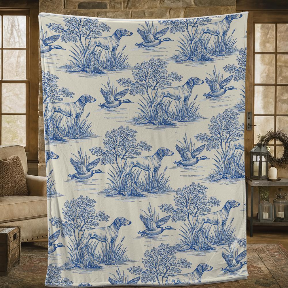 German Shorthaired Pointer Blanket – Blue Toile Hunting Dog Throw