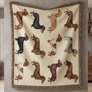 Dachshund Woven Blanket: Dog Breed Grid Design, Multicolor Throw, Decorative Pet Lover Tapestry