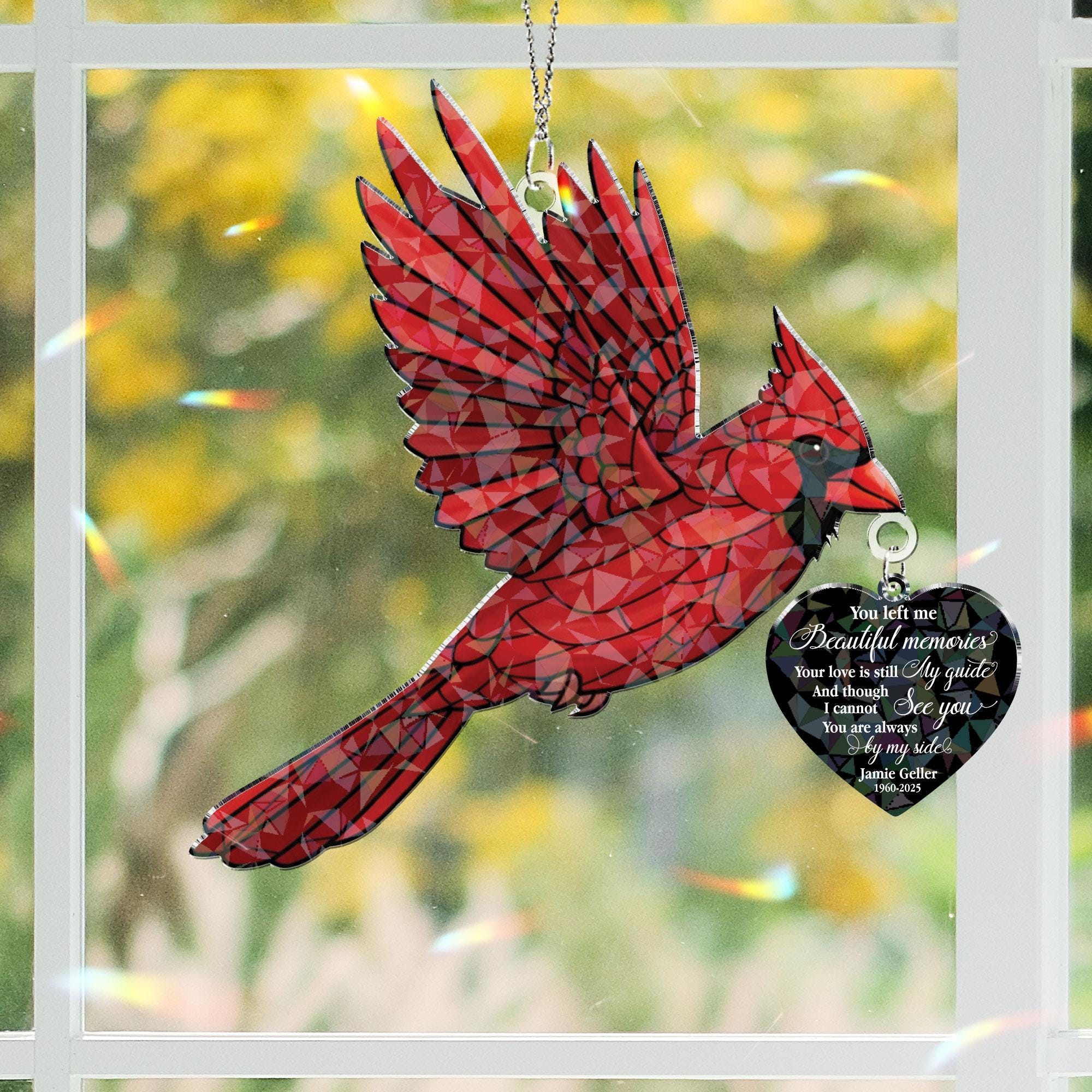 Personalized Hologram Cardinal Window Hanging Ornament with Charm