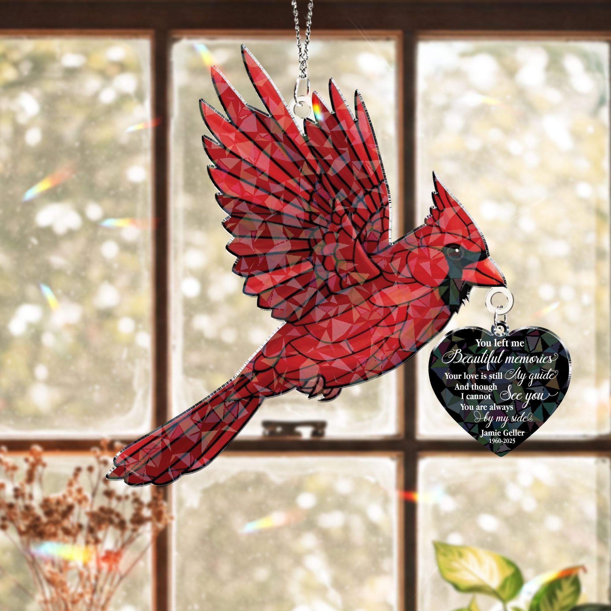 Personalized Hologram Cardinal Window Hanging Ornament with Charm