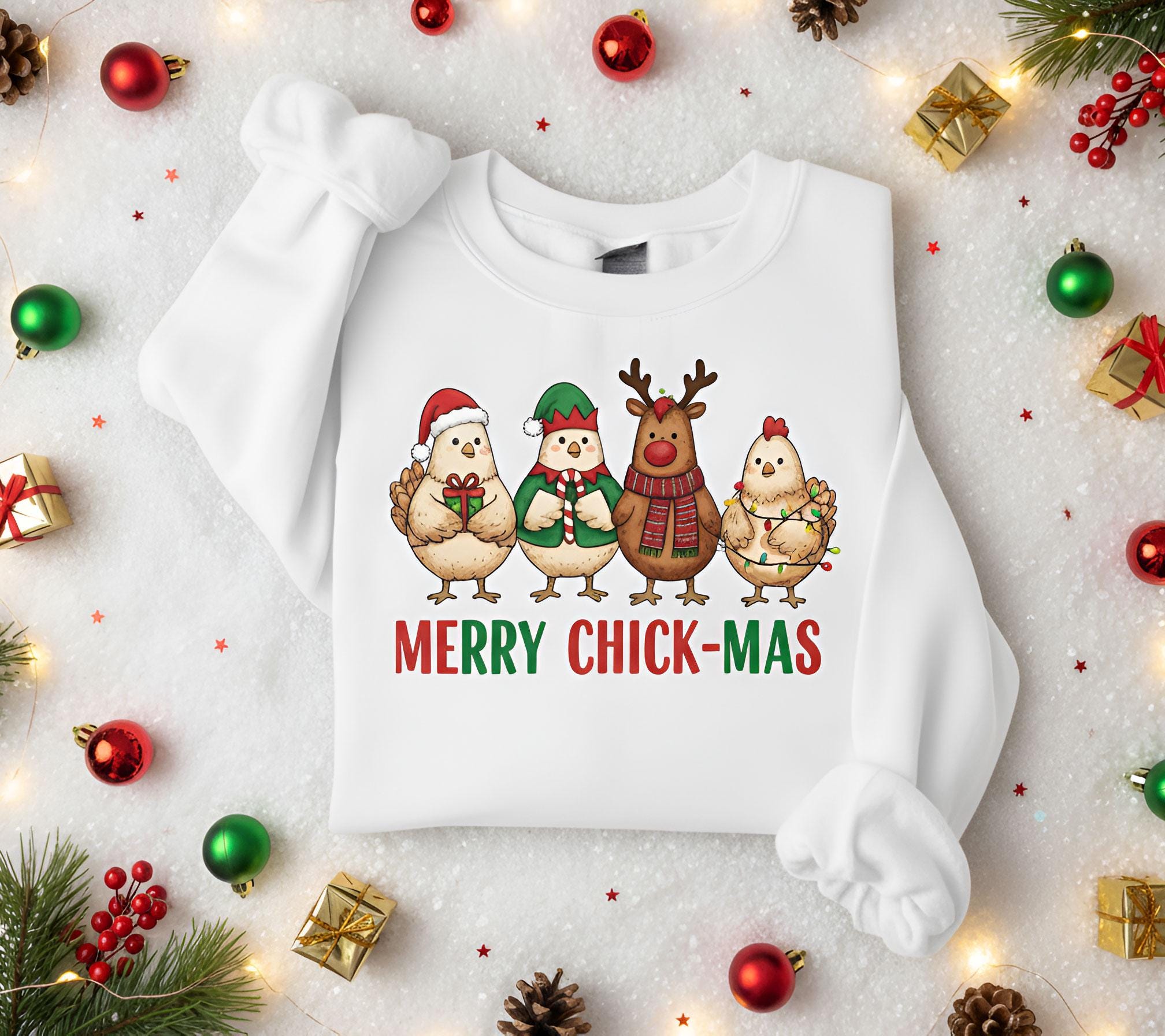 Chicken Christmas Sweatshirt: Holiday Hen Pullover, Funny Farm Animal Design, Festive Costume Illustration