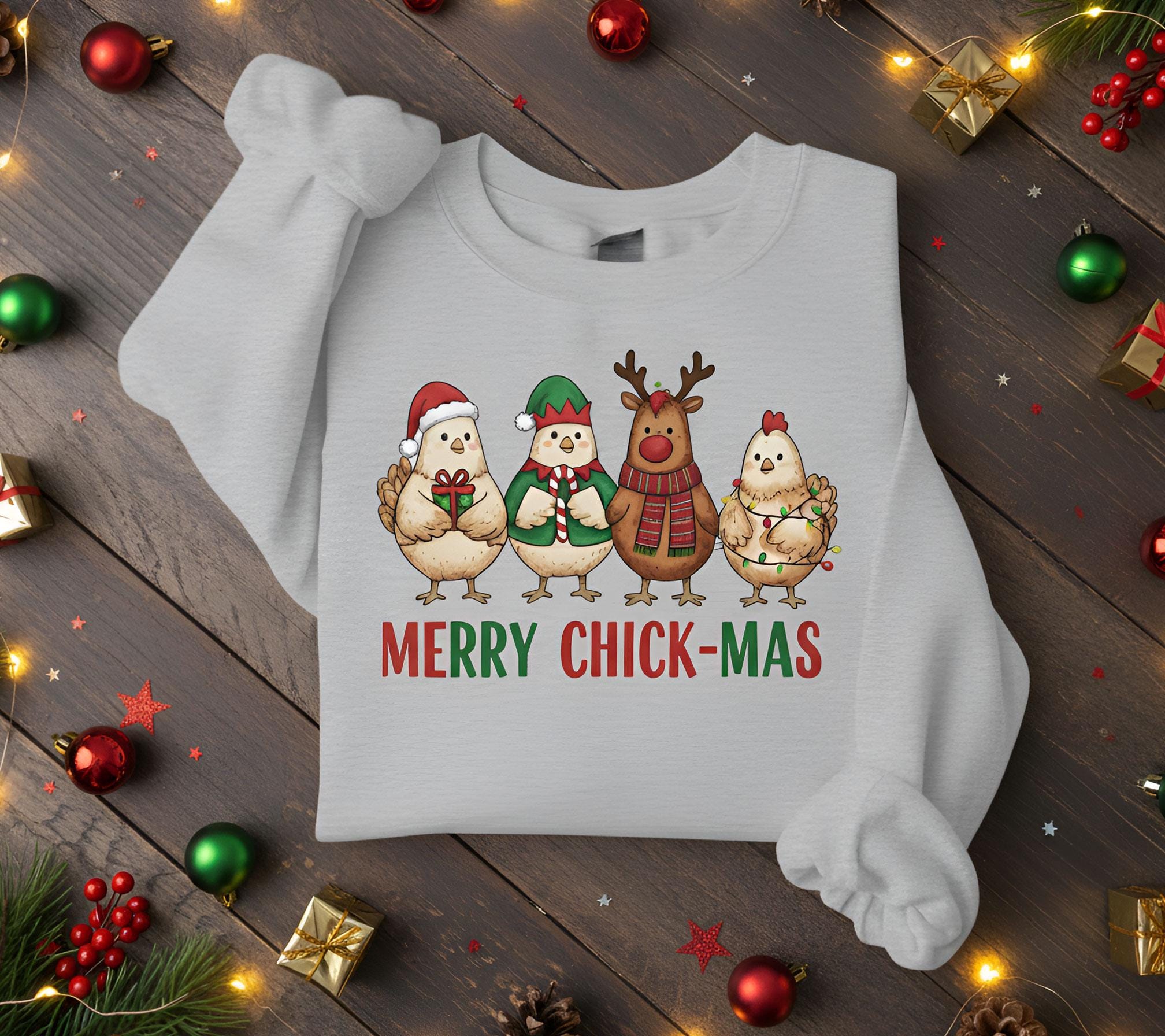 Chicken Christmas Sweatshirt: Holiday Hen Pullover, Funny Farm Animal Design, Festive Costume Illustration