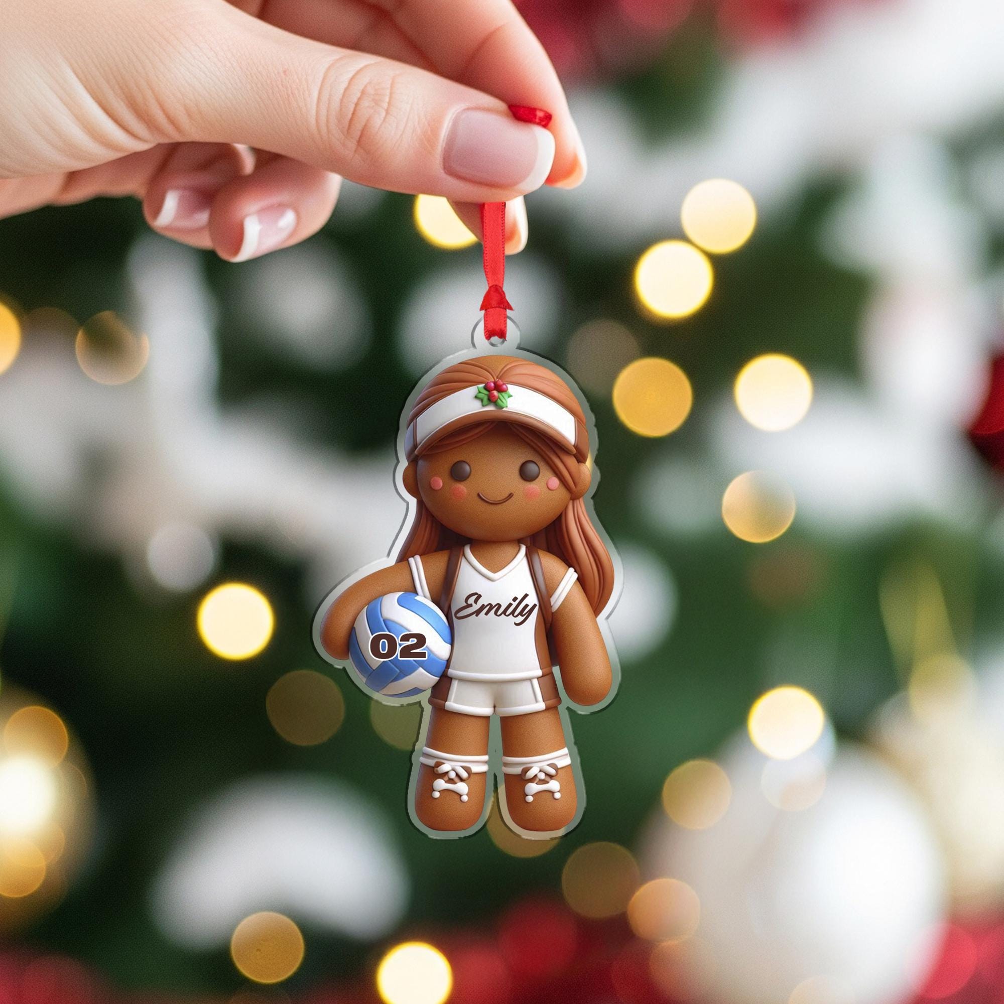 Personalized Gingerbread Volleyball Ornament – Custom Name Sports Girl Christmas Gift