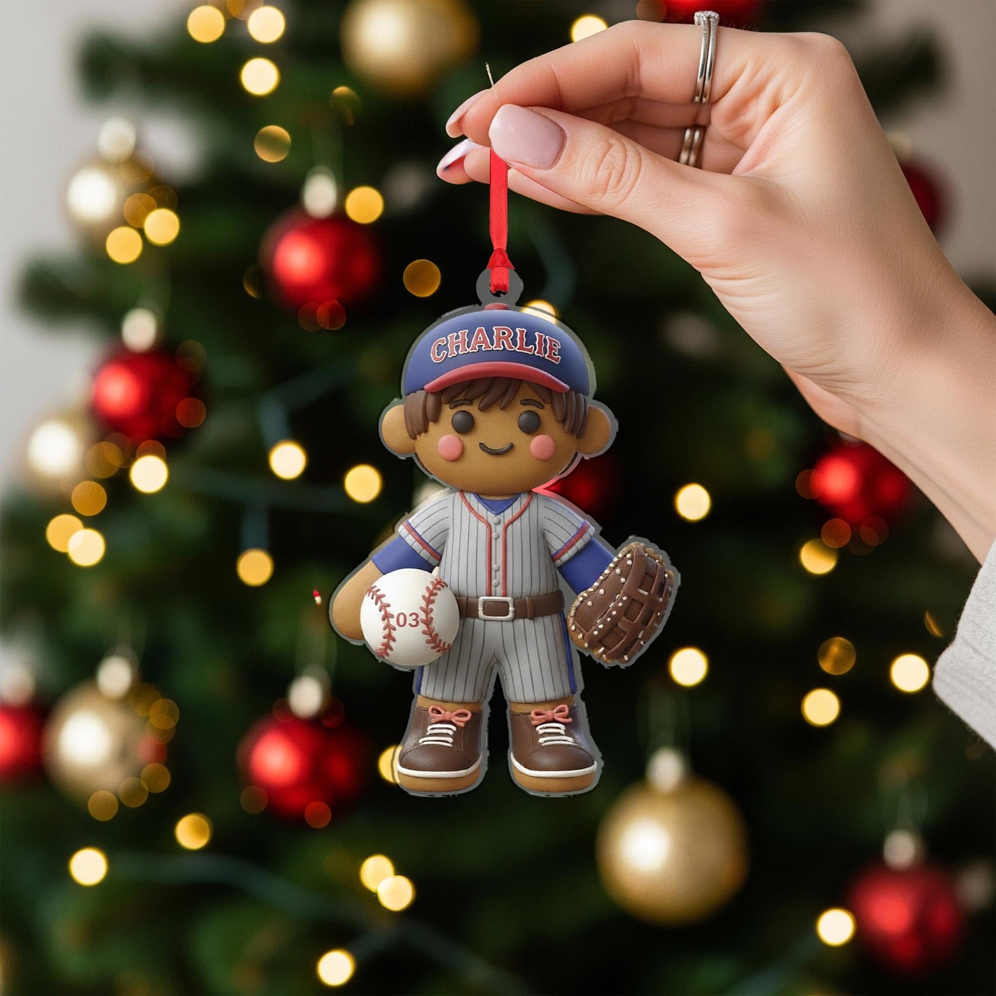 Personalized Gingerbread Baseball Ornament – Custom Name Sports Christmas Gift