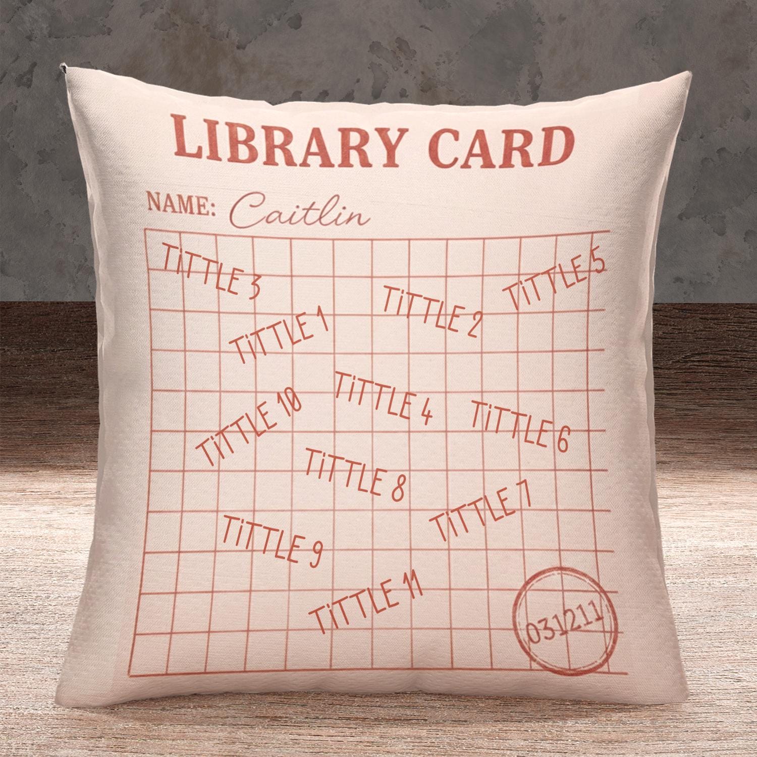 Personalized Library Card Pillow: Book Lover Reading Room Decor