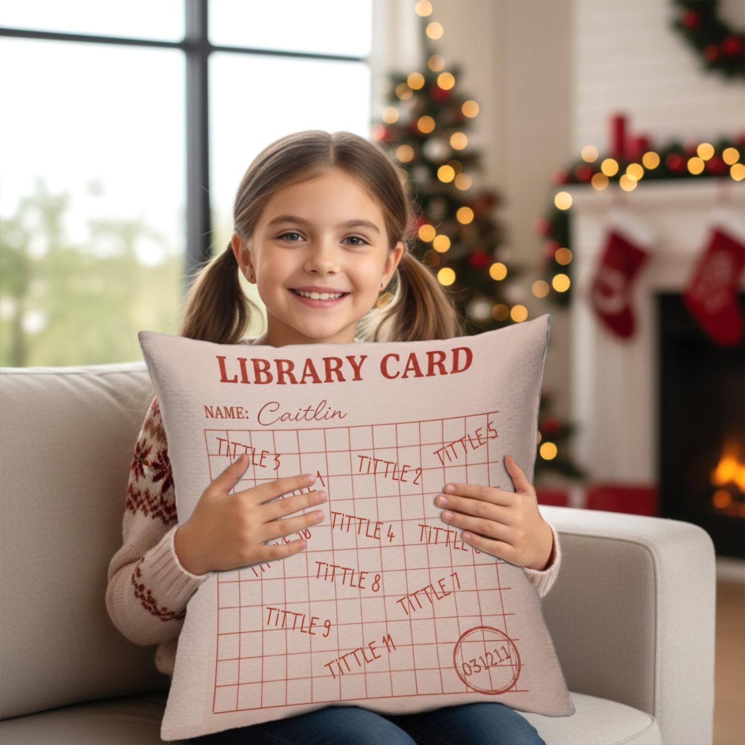Personalized Library Card Pillow: Book Lover Reading Room Decor