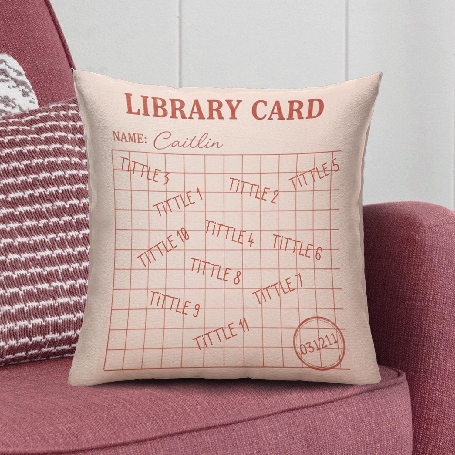 Personalized Library Card Pillow: Book Lover Reading Room Decor