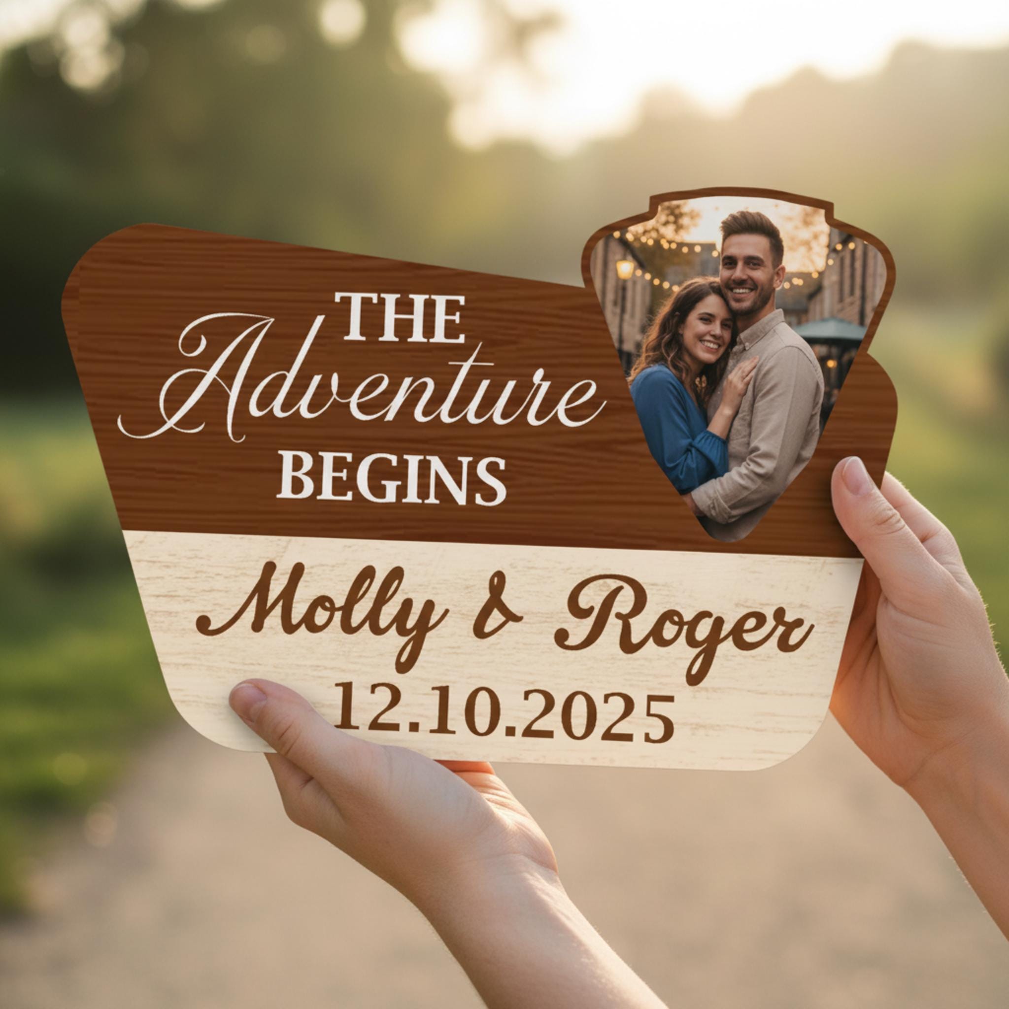 Custom Wedding Adventure Sign: 2025 Camping Couple Wood Door Hanger, Rustic Date Plaque