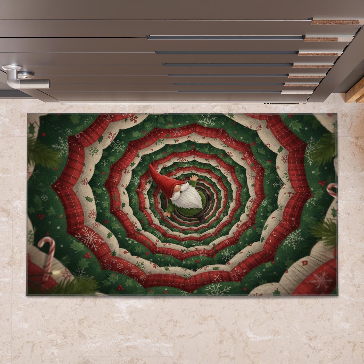 Christmas Doormat – Gnome Tunnel Design, Non-Slip Back, Indoor Outdoor Holiday Mat