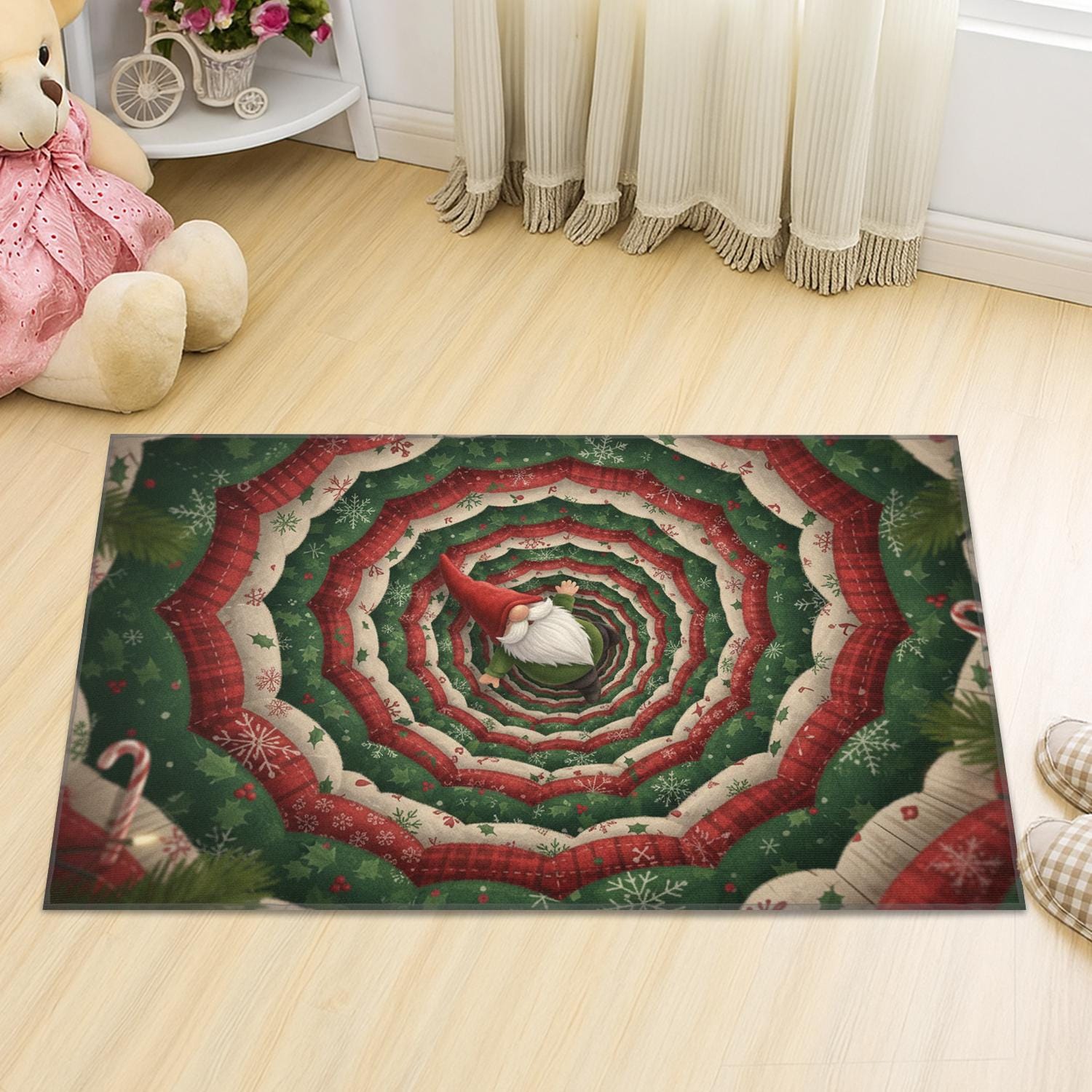 Christmas Doormat – Gnome Tunnel Design, Non-Slip Back, Indoor Outdoor Holiday Mat