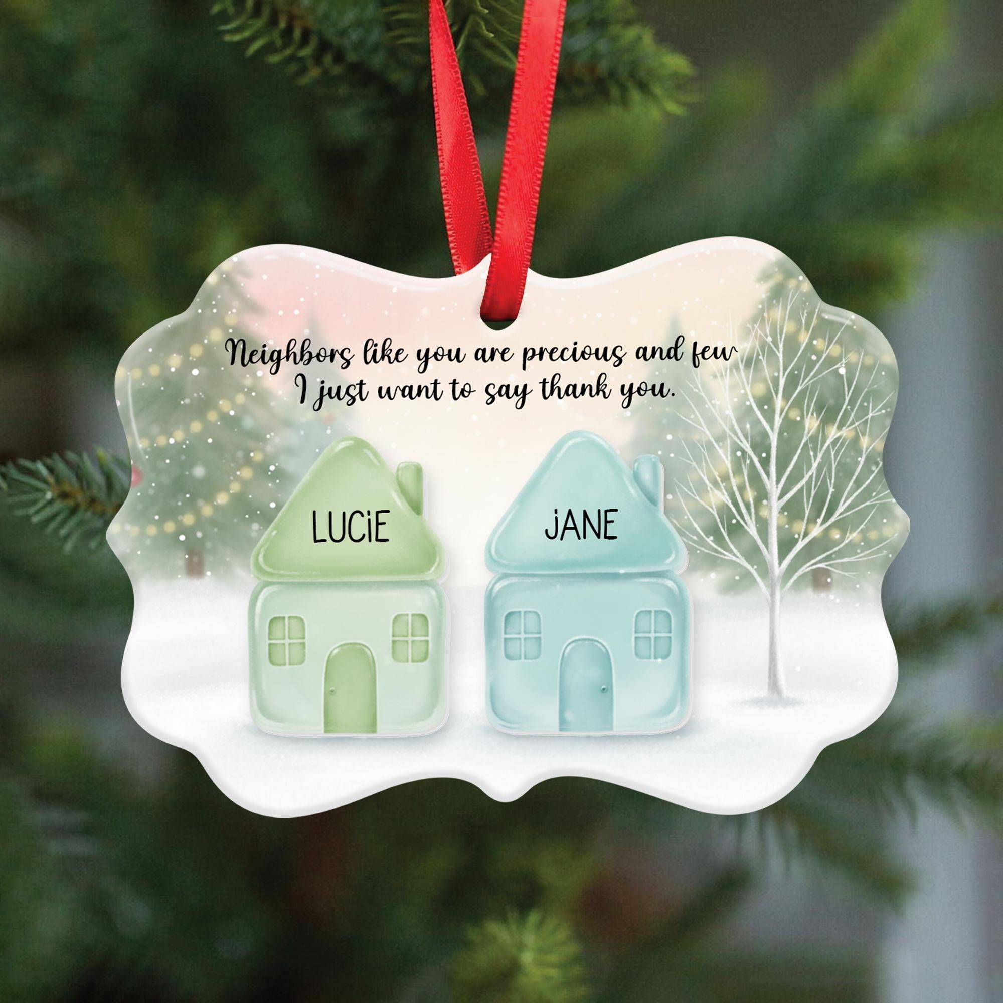 Custom Neighbor Ceramic Ornament with Custom Name House Pieces Design, Personalized Winter Decor