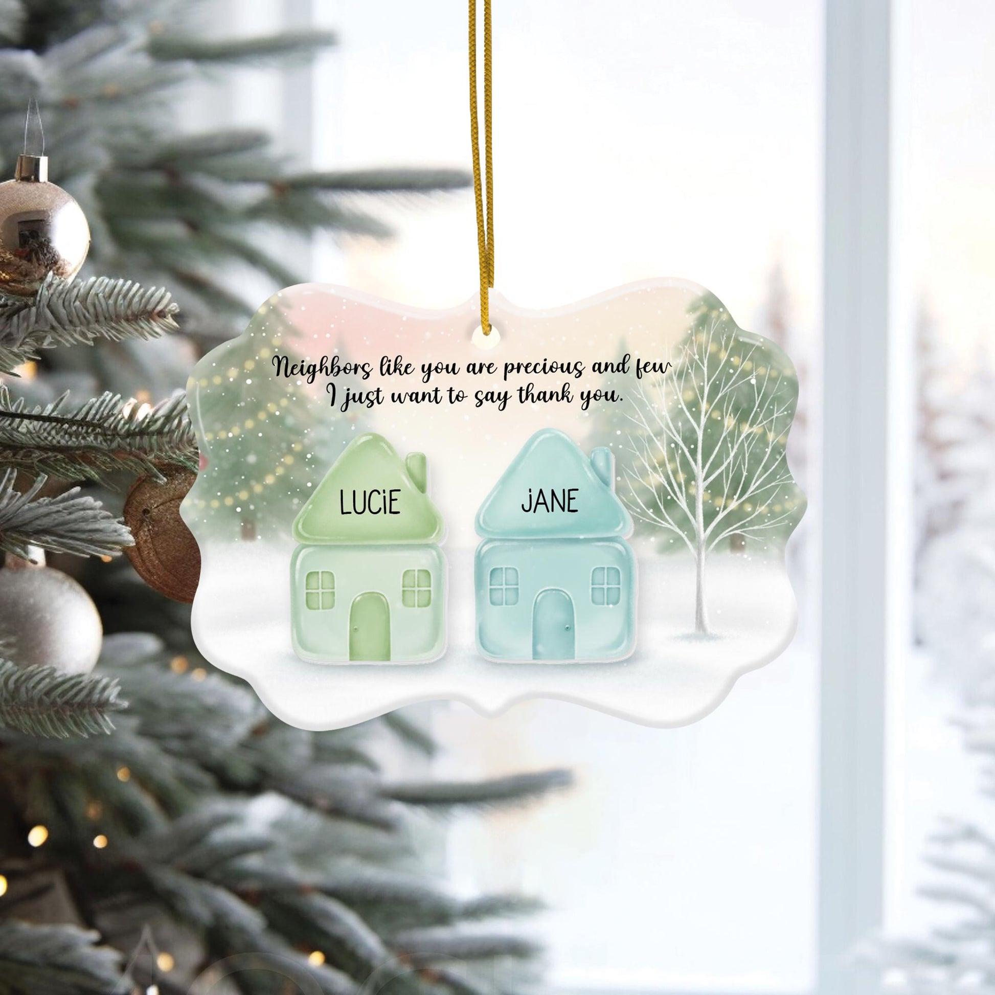 Custom Neighbor Ceramic Ornament with Custom Name House Pieces Design, Personalized Winter Decor