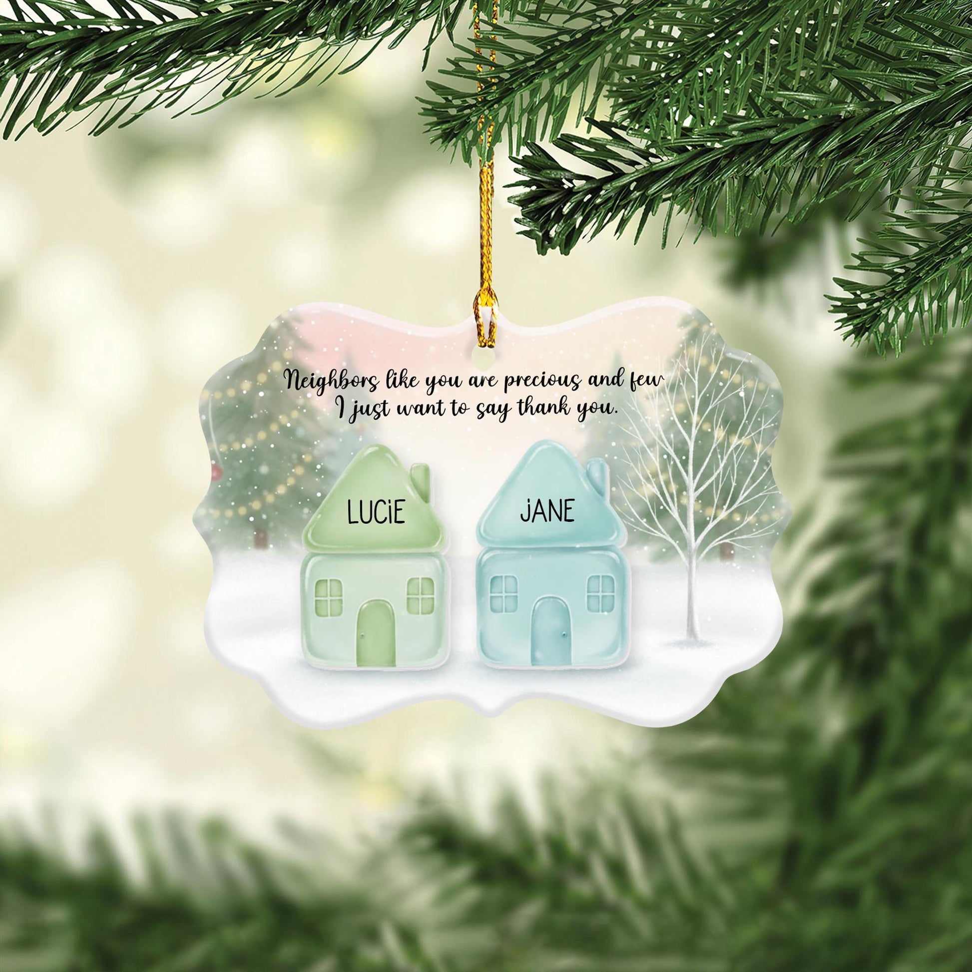Custom Neighbor Ceramic Ornament with Custom Name House Pieces Design, Personalized Winter Decor