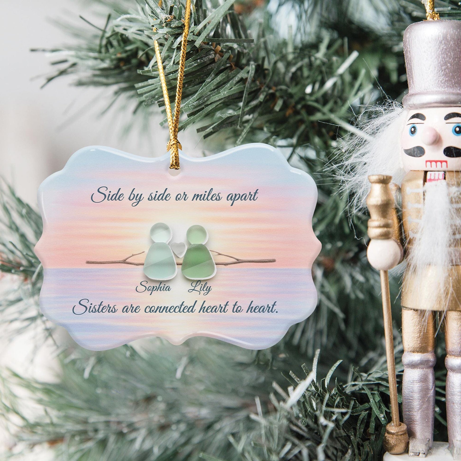 Custom Sister Ornament Ceramic with pieces Keepsake Decoration