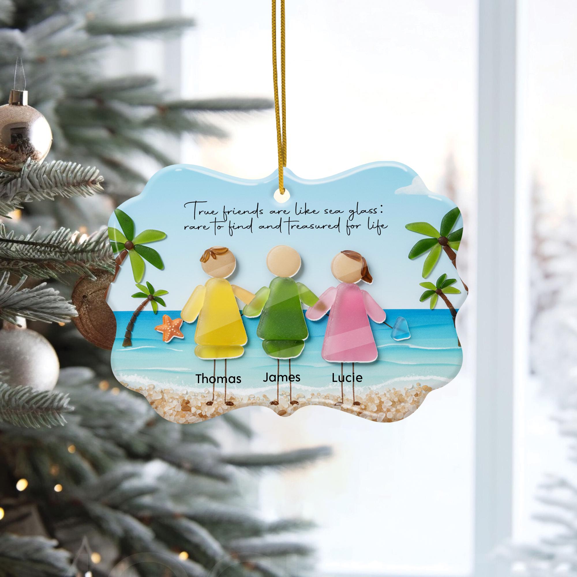 Custom Friends Ceramic Ornament with Acrylic Accent: Beach Scene Personalized Summer Decor