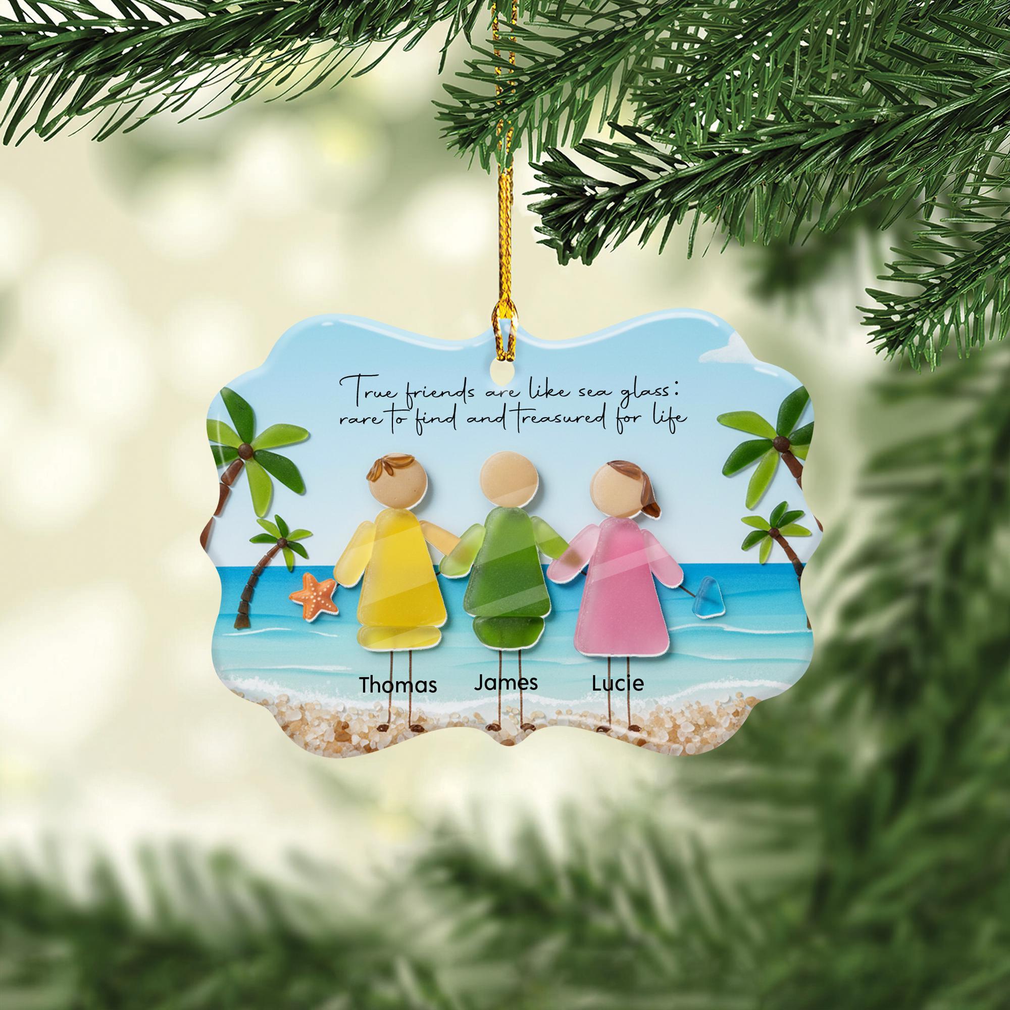 Custom Friends Ceramic Ornament with Acrylic Accent: Beach Scene Personalized Summer Decor