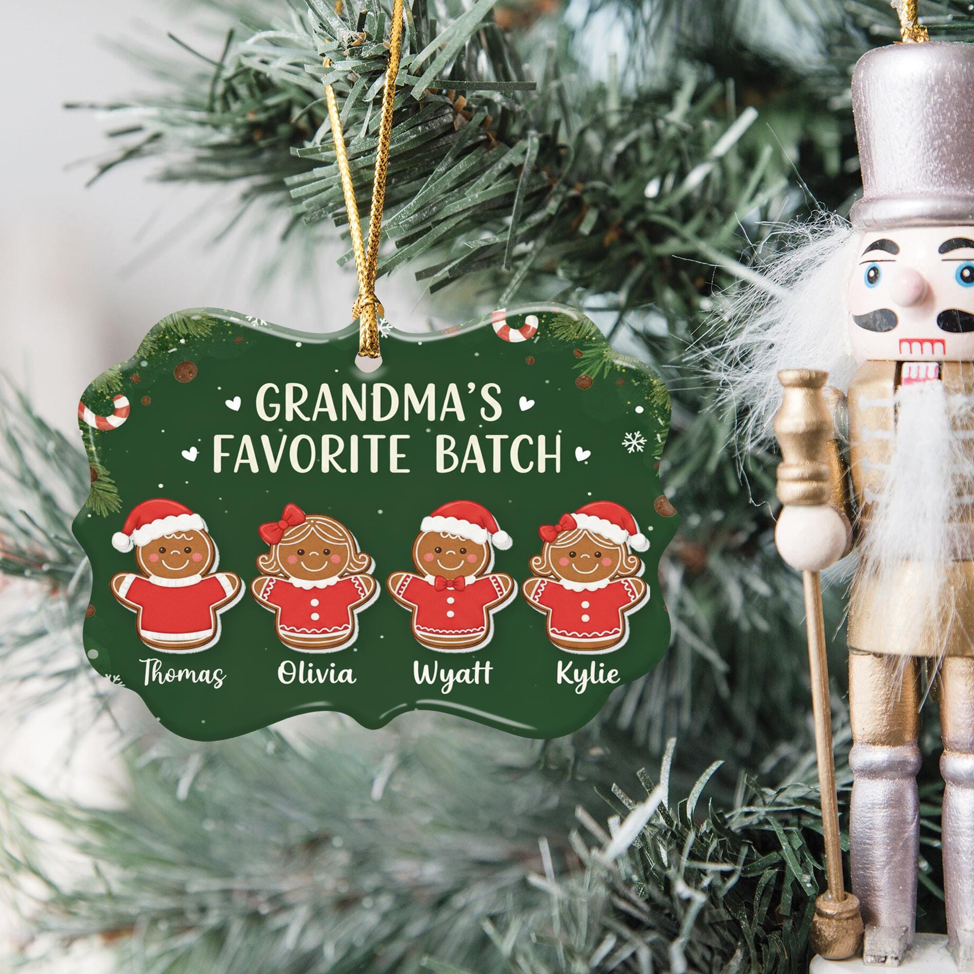 Custom Grandma's Gingerbread Family Ceramic Ornament with Acrylic Accent: Personalized Holiday Decor