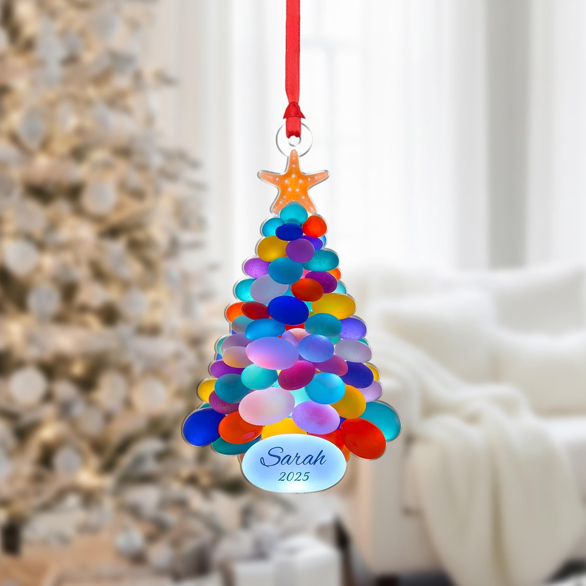 Personalized Christmas Tree Stone Ornament, Custom Name and Year