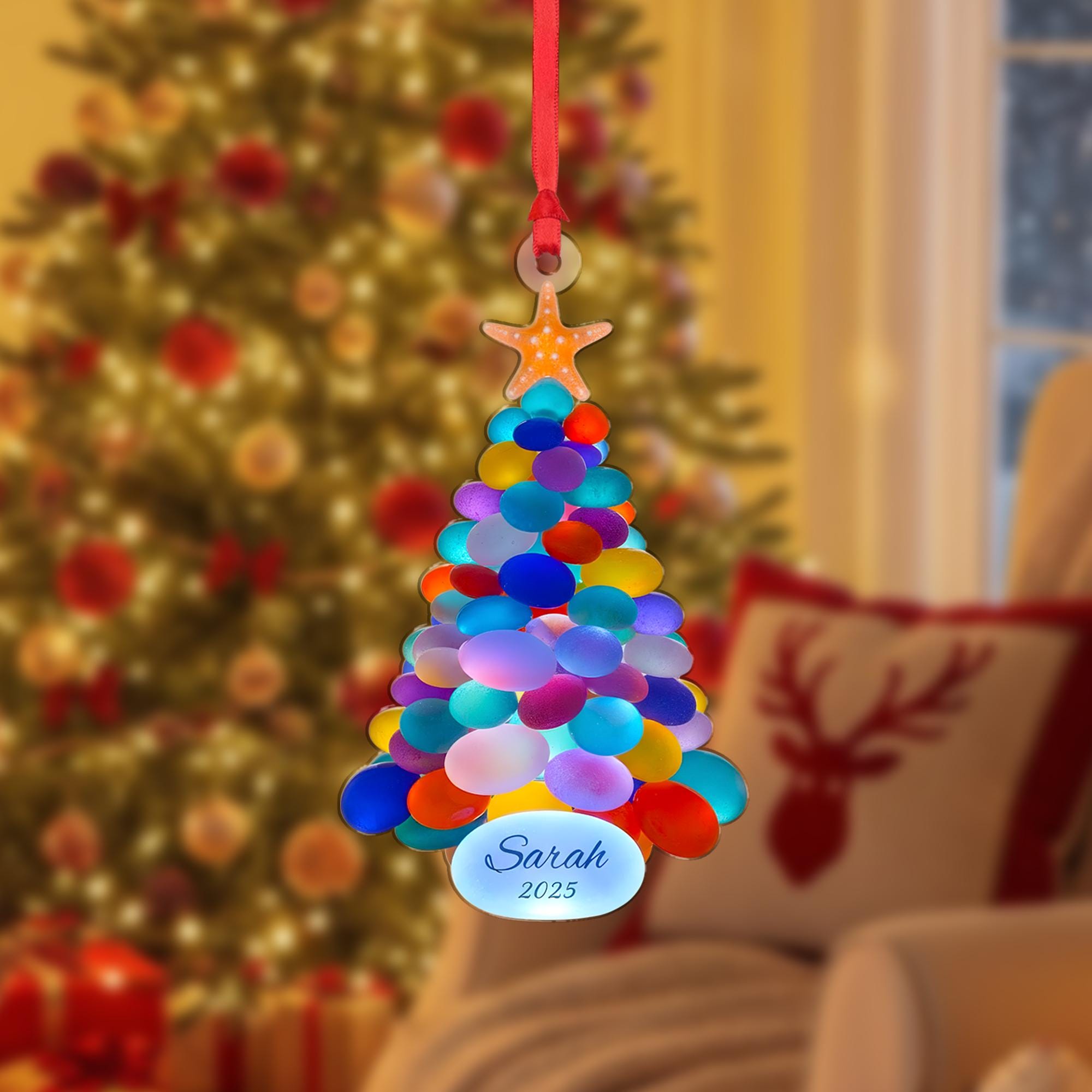 Personalized Christmas Tree Stone Ornament, Custom Name and Year