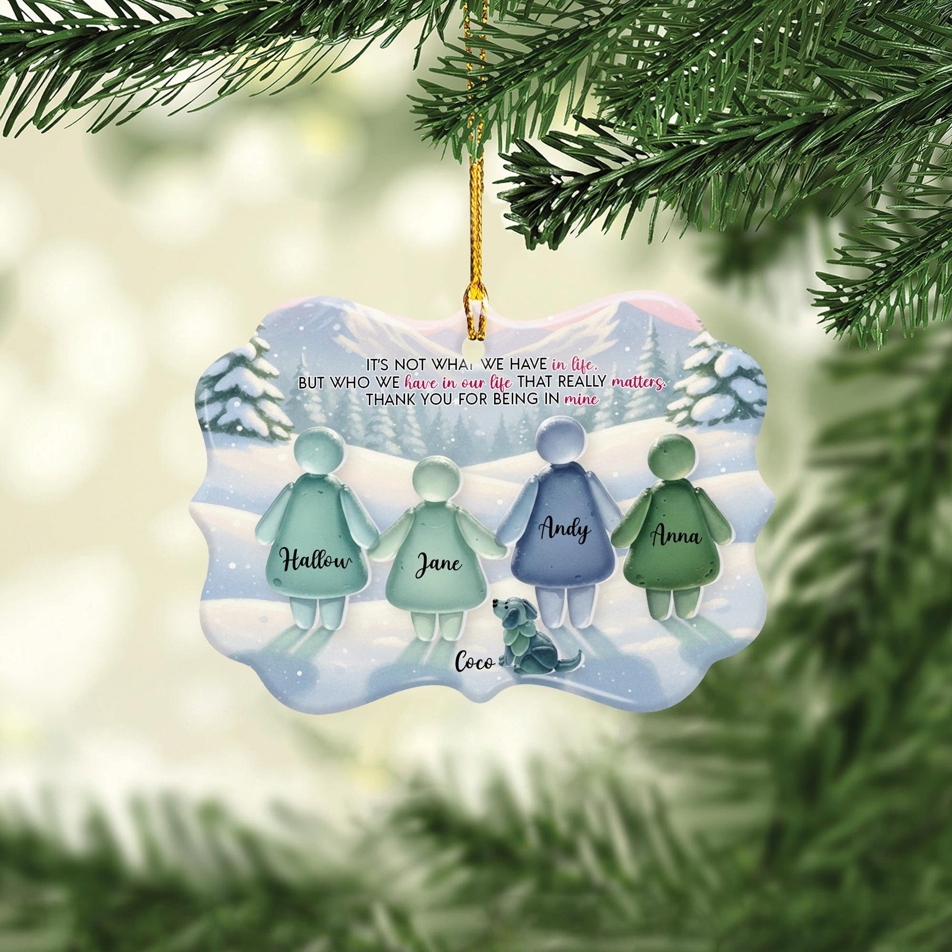 Personalized Family Ceramic Christmas Ornament with Acrylic Accent