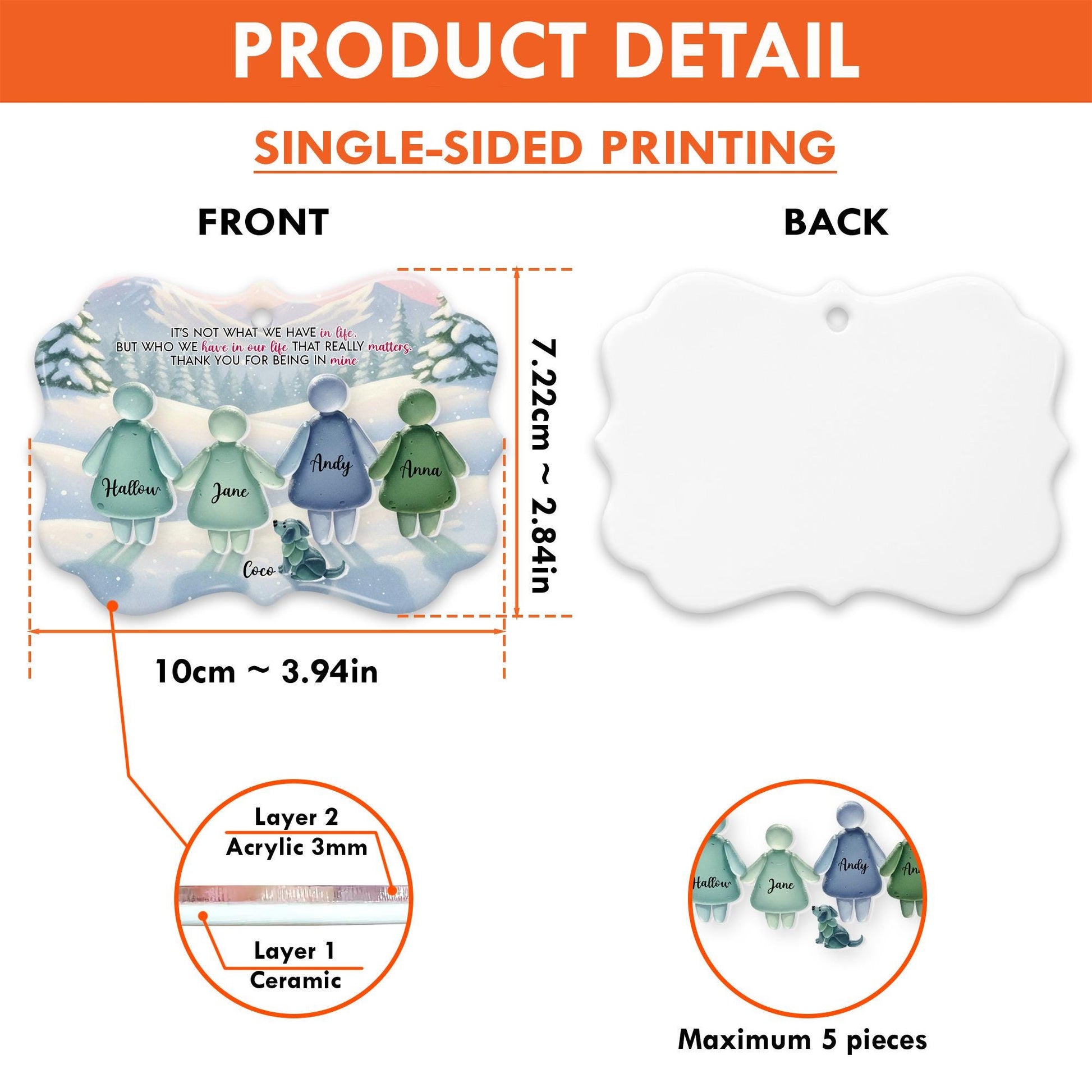 Personalized Family Ceramic Christmas Ornament with Acrylic Accent