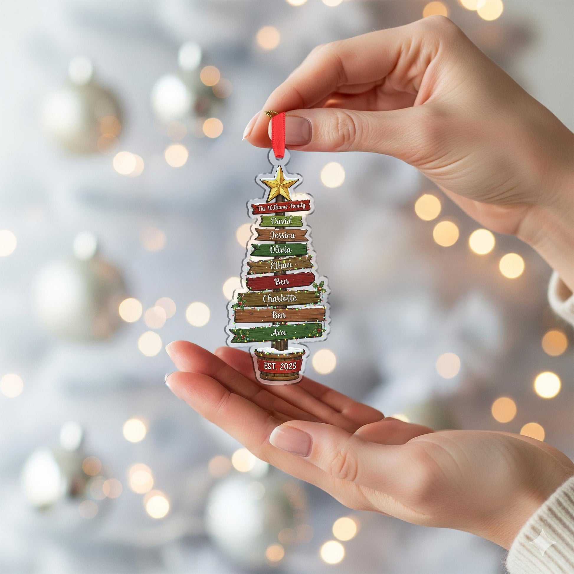 Personalized Christmas Tree Ornament: Family Name & Member Names