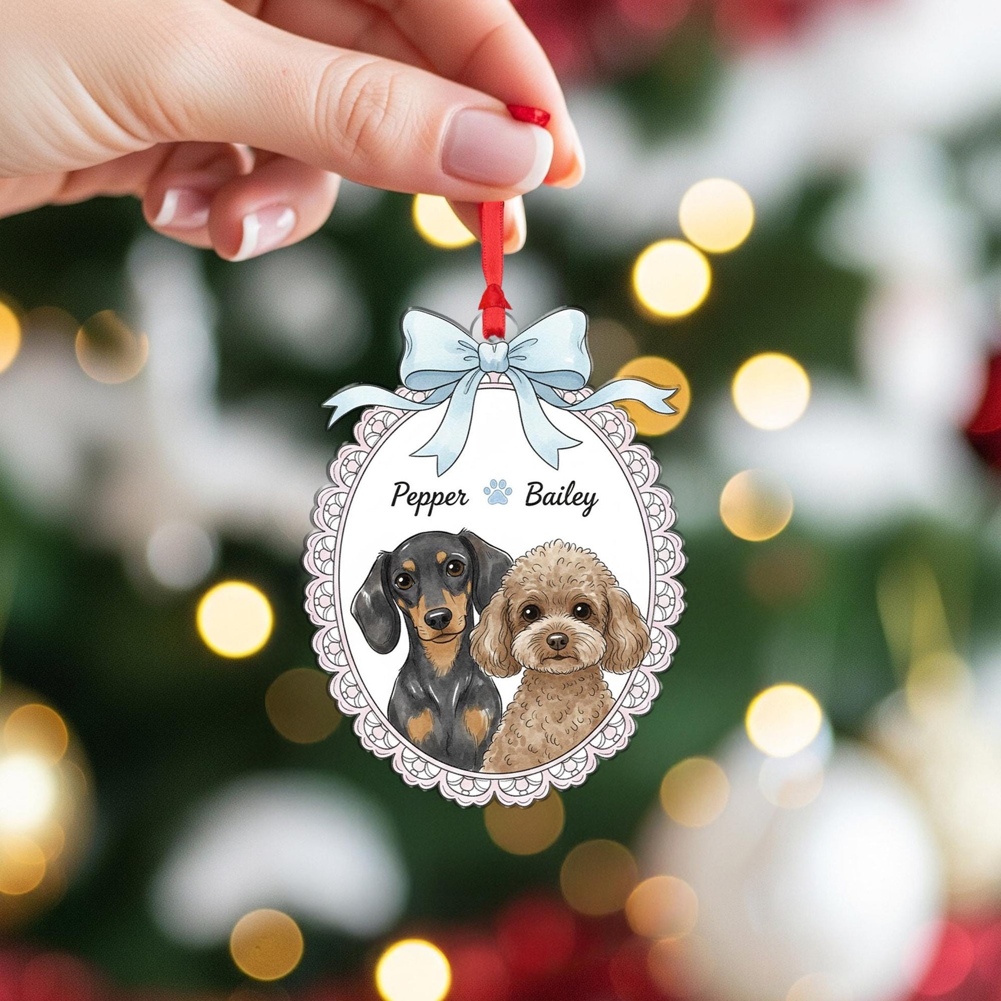 Personalized Dog Portrait Ornament — Hanging Pet Keepsake — Name Customization