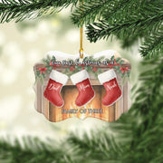 Ceramic Christmas Ornament – “Our First Christmas as a Family” Stocking Design, Single-Sided Print, Acrylic Accent