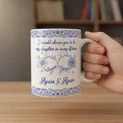 Personalized Daughter Mug: Birth Month Flowers, Toile de Jouy Ceramic Gift