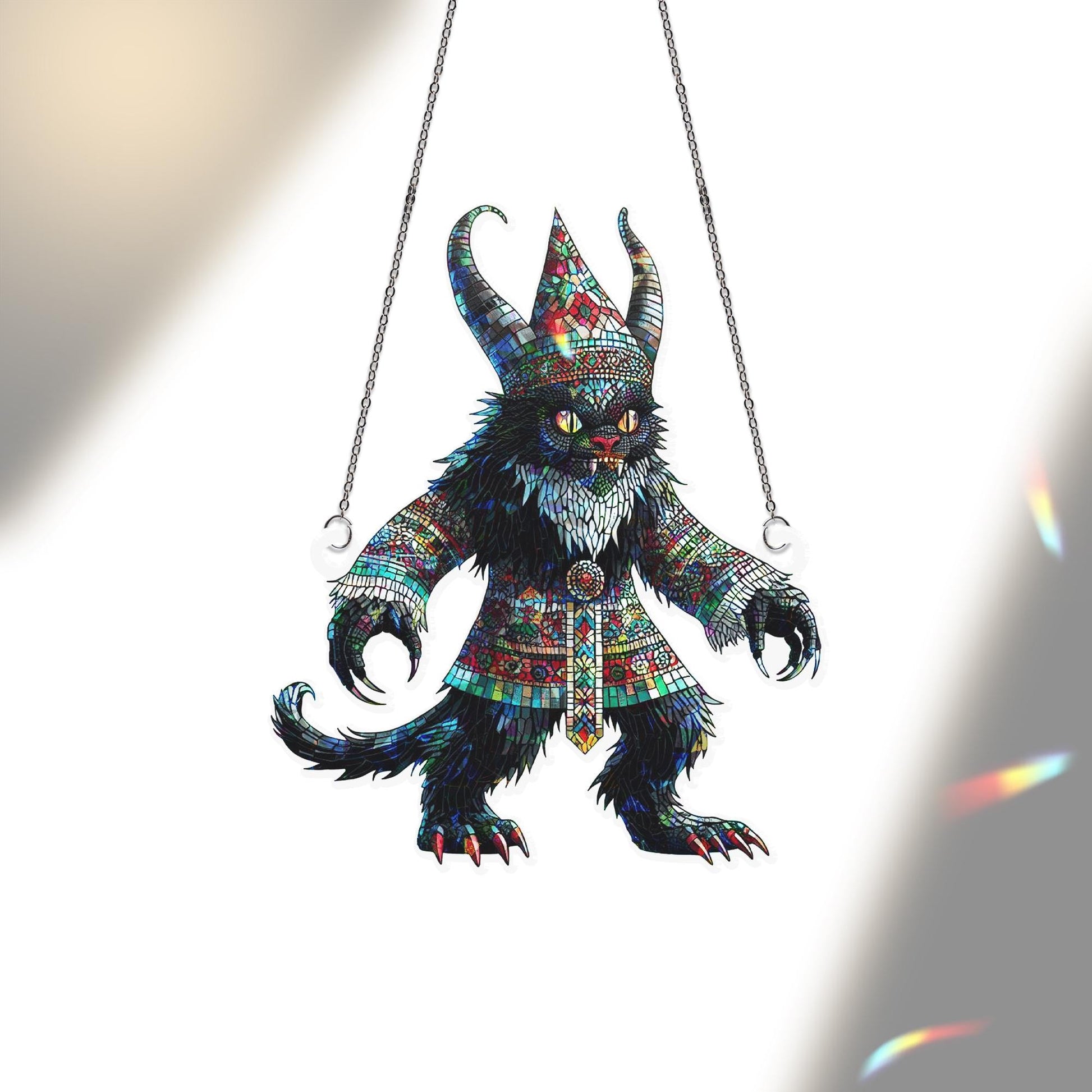 Krampus Cat Holographic Window Hanging – Gothic Style Holiday Ornament Decor