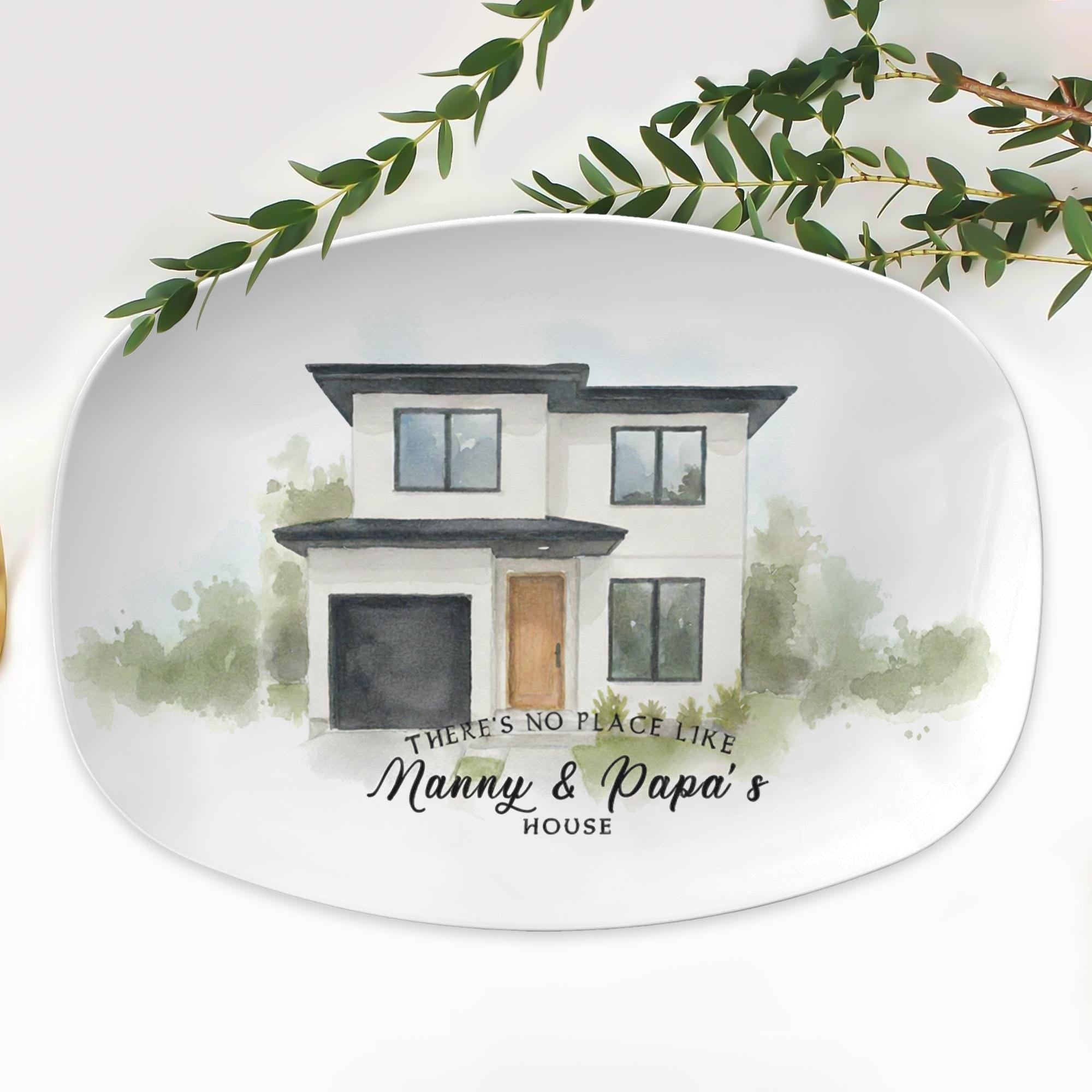 Custom House Illustration Platter – Personalized Family Home Gift for Nanny & Papa