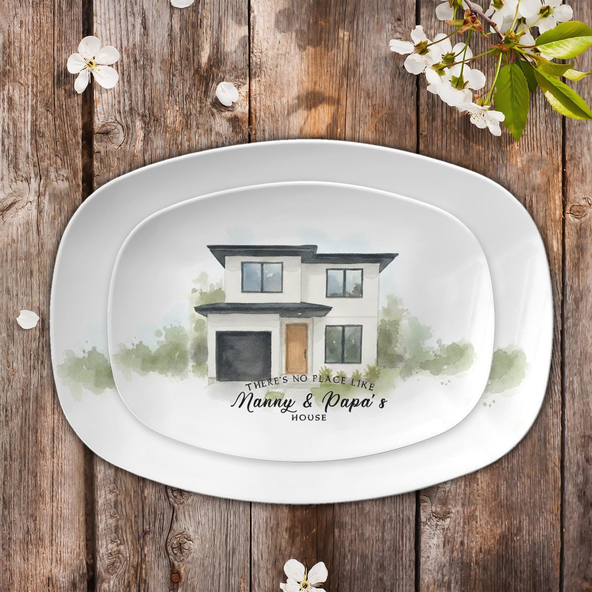 Custom House Illustration Platter – Personalized Family Home Gift for Nanny & Papa